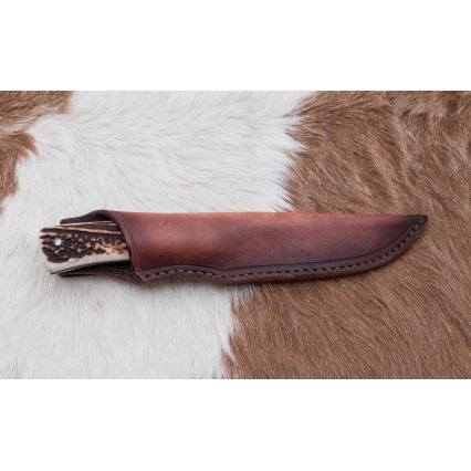 Couteau de chasse en acier de Damas 11 cm bois de cerf