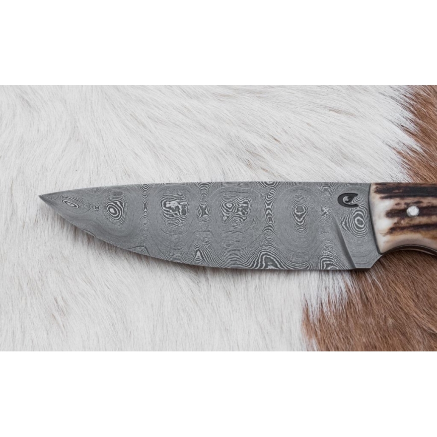 Couteau de chasse en acier de Damas 11 cm bois de cerf