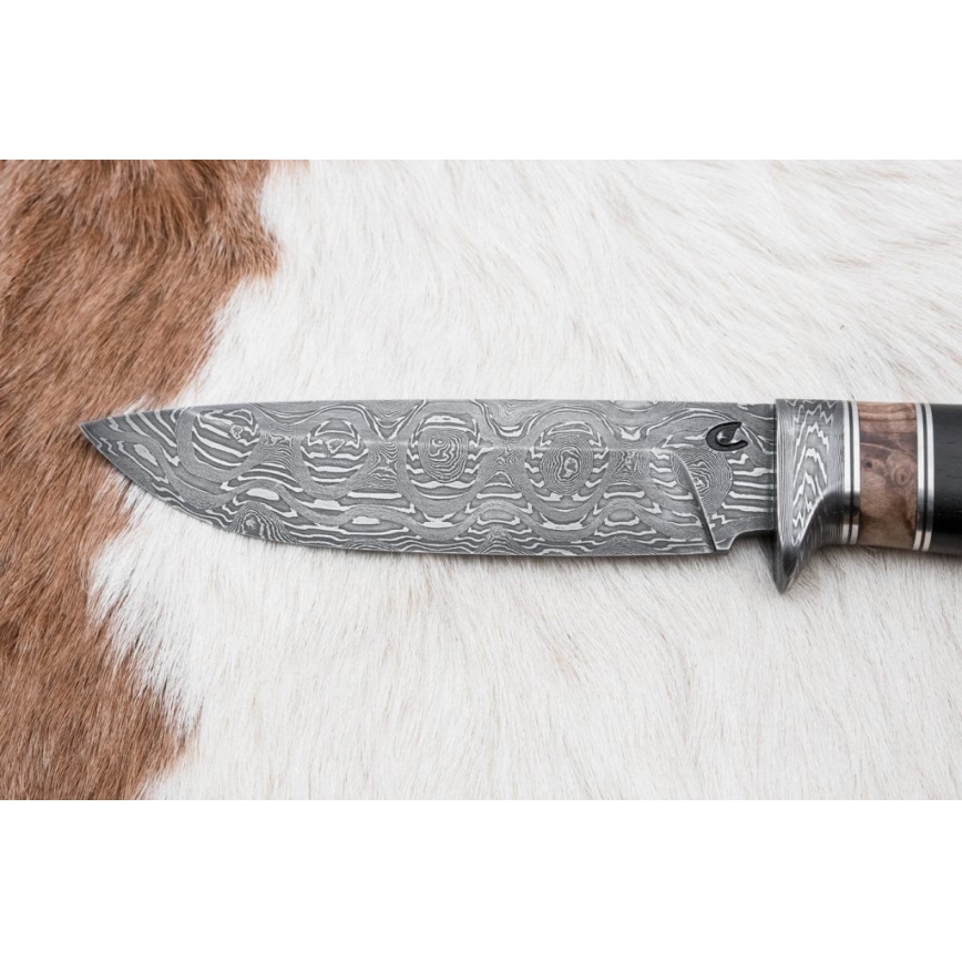 Couteau de chasse en acier de Damas 13 cm peuplier/ébène