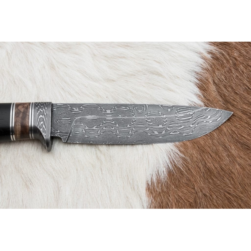 Couteau de chasse en acier de Damas 13 cm peuplier/ébène