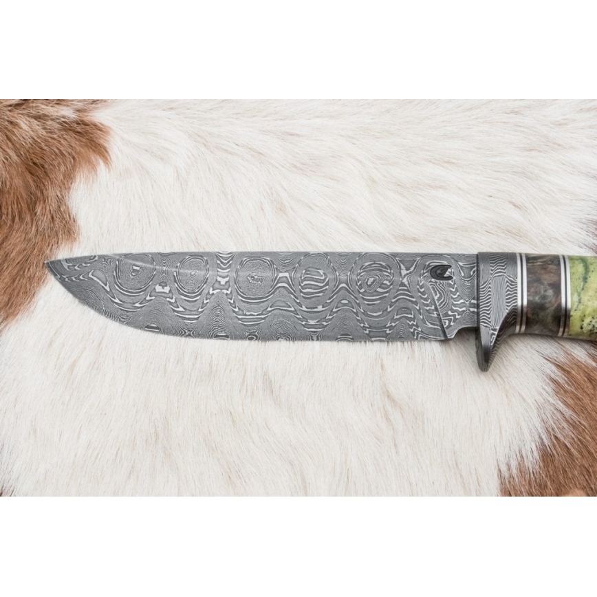 Couteau de chasse en acier de Damas 14,5 cm aulne/serpentinite