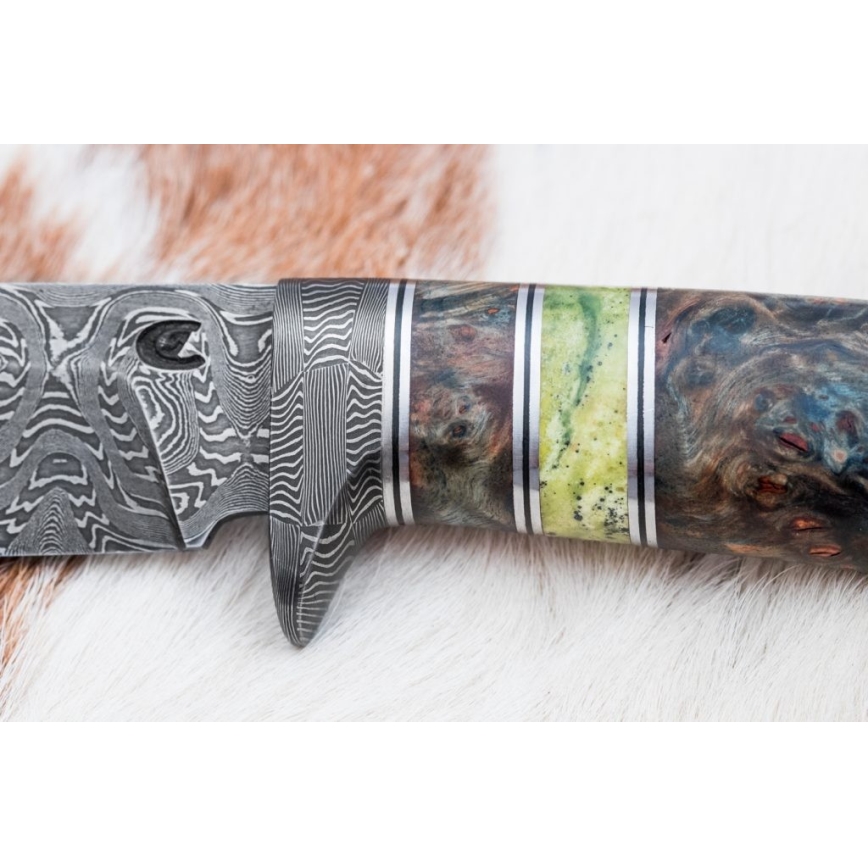 Couteau de chasse en acier de Damas 14,5 cm aulne/serpentinite
