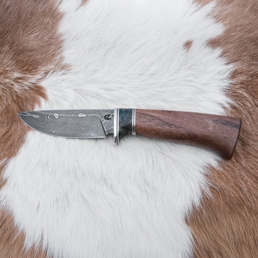 Couteau de chasse en acier de Damas 9,7 cm noyer/érable