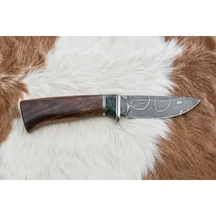 Couteau de chasse en acier de Damas 9,7 cm noyer/érable