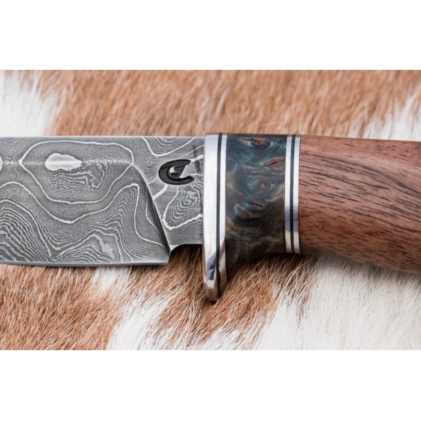 Couteau de chasse en acier de Damas 9,7 cm noyer/érable
