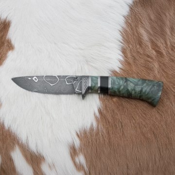 Couteau en acier de Damas unique 11,6 cm érable/ébène