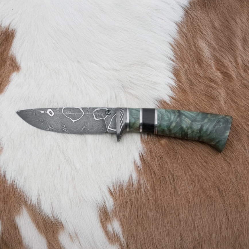 Couteau en acier de Damas unique 11,6 cm érable/ébène