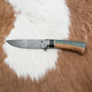 Couteau en acier de Damas unique 12,7 cm chêne/ébène