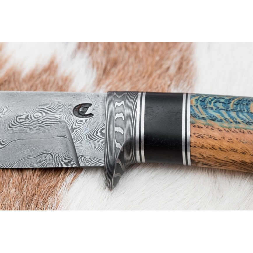 Couteau en acier de Damas unique 12,7 cm chêne/ébène