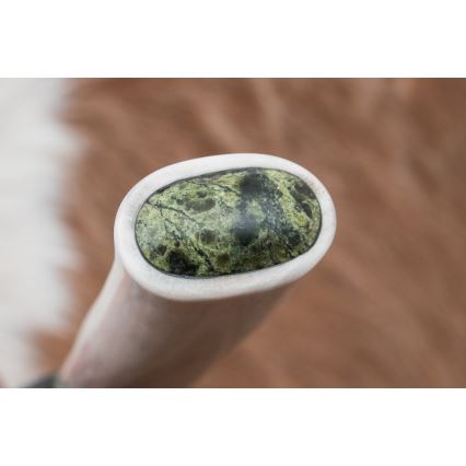 Couteau en acier de Damas unique 13 cm serpentinite/bois de renne