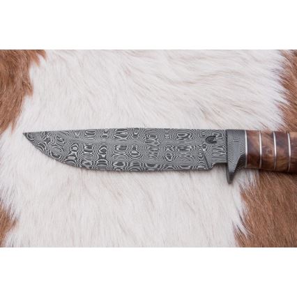 Couteau en acier de Damas unique 14,4 cm châtaignier/dent de mammouth