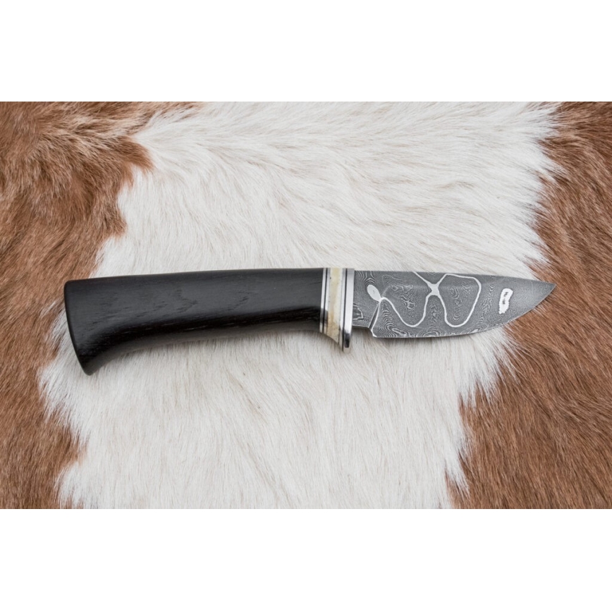 Couteau en acier de Damas unique 8,6 cm chêne/os de chameau