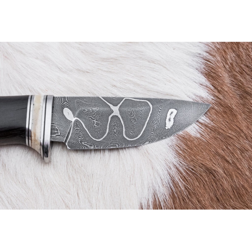 Couteau en acier de Damas unique 8,6 cm chêne/os de chameau