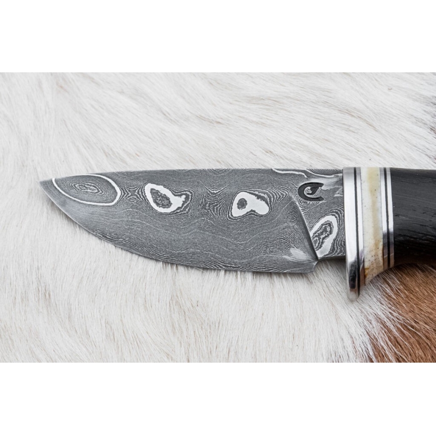 Couteau en acier de Damas unique 8,6 cm chêne/os de chameau