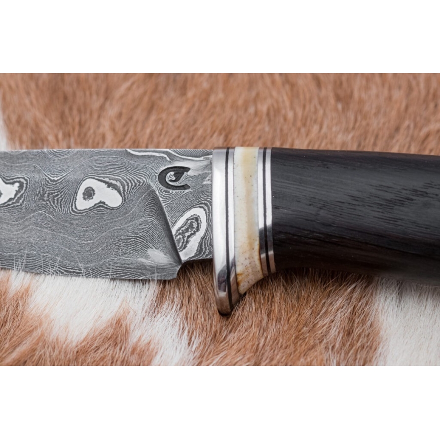 Couteau en acier de Damas unique 8,6 cm chêne/os de chameau