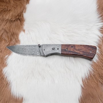 Couteau pliant en acier de Damas 8 cm bois de fer