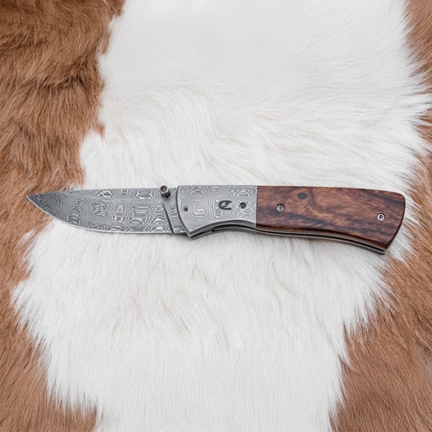 Couteau pliant en acier de Damas 8 cm bois de fer