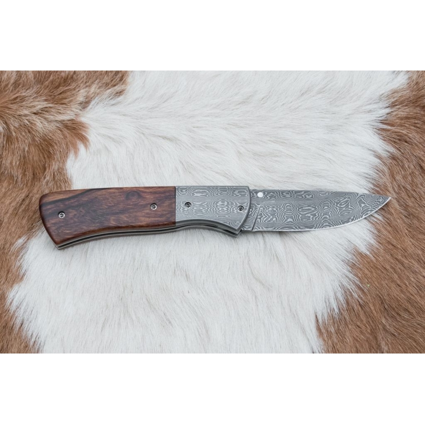 Couteau pliant en acier de Damas 8 cm bois de fer