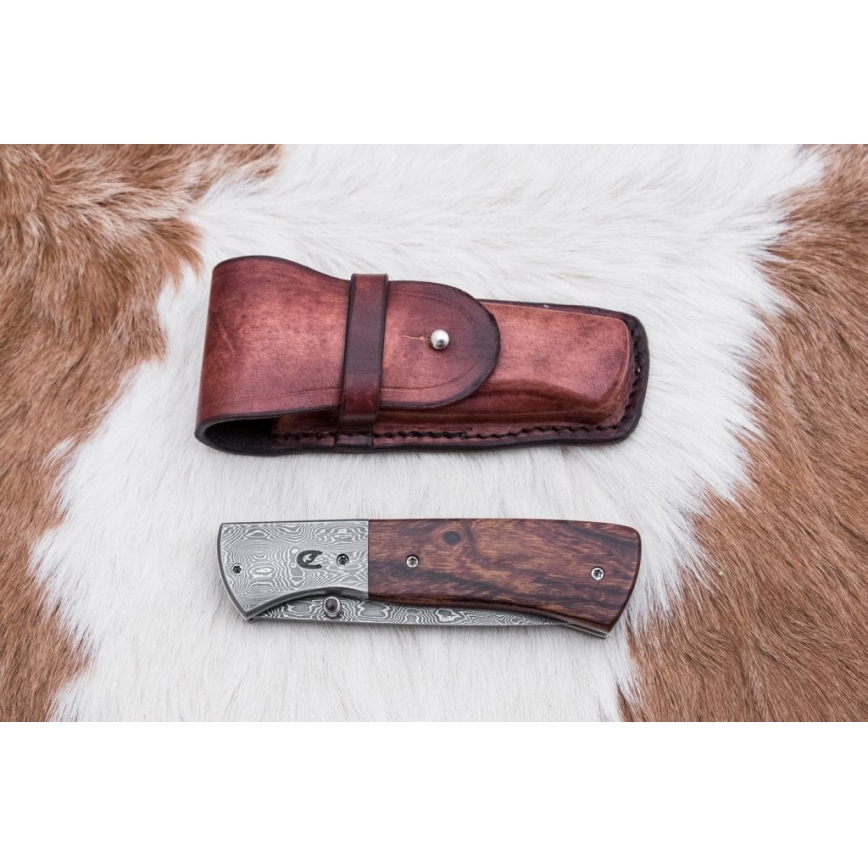 Couteau pliant en acier de Damas 8 cm bois de fer
