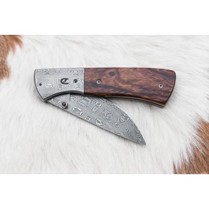 Couteau pliant en acier de Damas 8 cm bois de fer