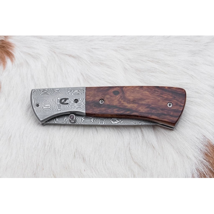 Couteau pliant en acier de Damas 8 cm bois de fer