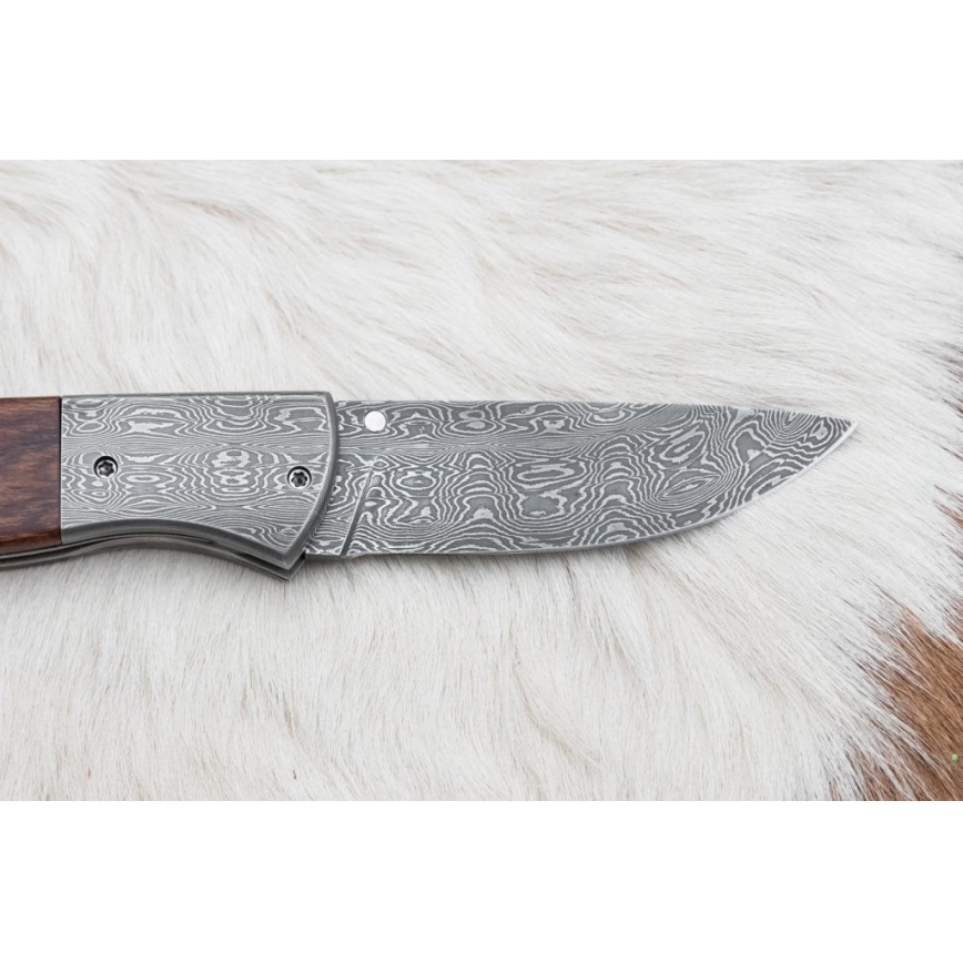 Couteau pliant en acier de Damas 8 cm bois de fer