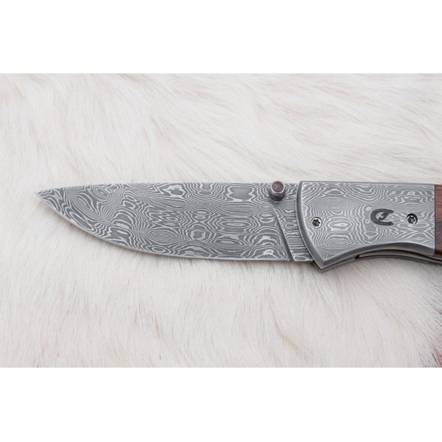 Couteau pliant en acier de Damas 8 cm bois de fer