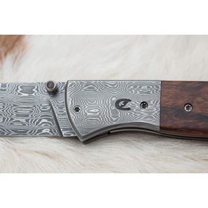 Couteau pliant en acier de Damas 8 cm bois de fer