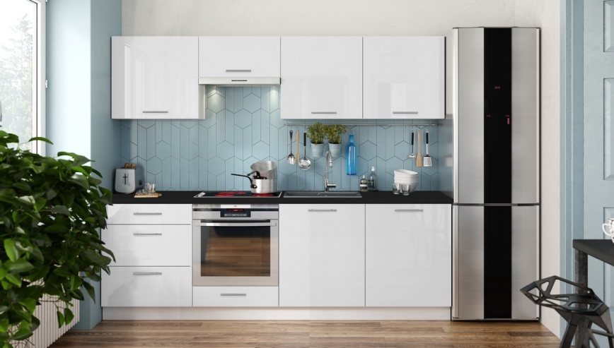 Cucina componibile CELESTE 240 cm, bianco lucido
