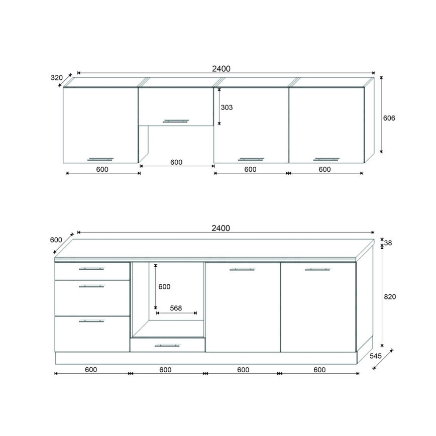Cucina componibile CELESTE 240 cm, grigio lucido
