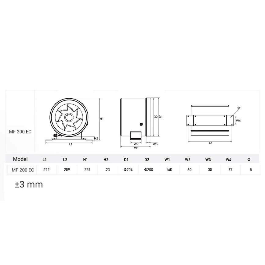Dalap 24MF200 - Ventilateur de gaine à moteur économique et variateur de vitesse MF 200 EC 75W/230V