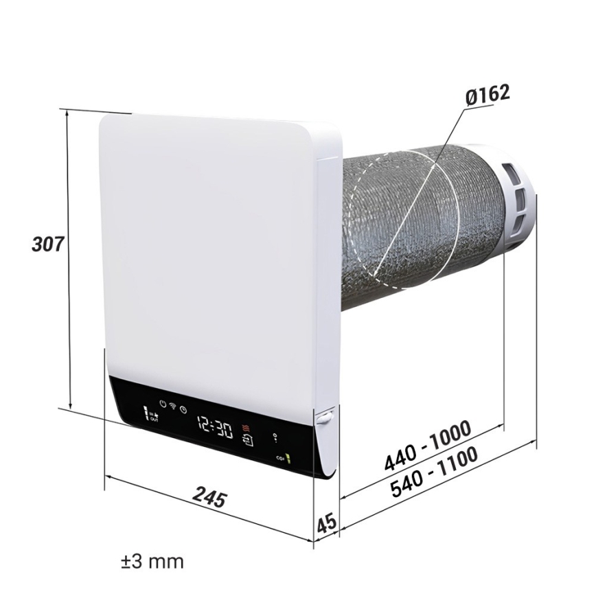 Dalap 25B160 - Dezentrales Wohnraumlüftungsgerät mit Wärmerückgewinnung BRISE 160 22 W/230 V WLAN + Fernbedienung