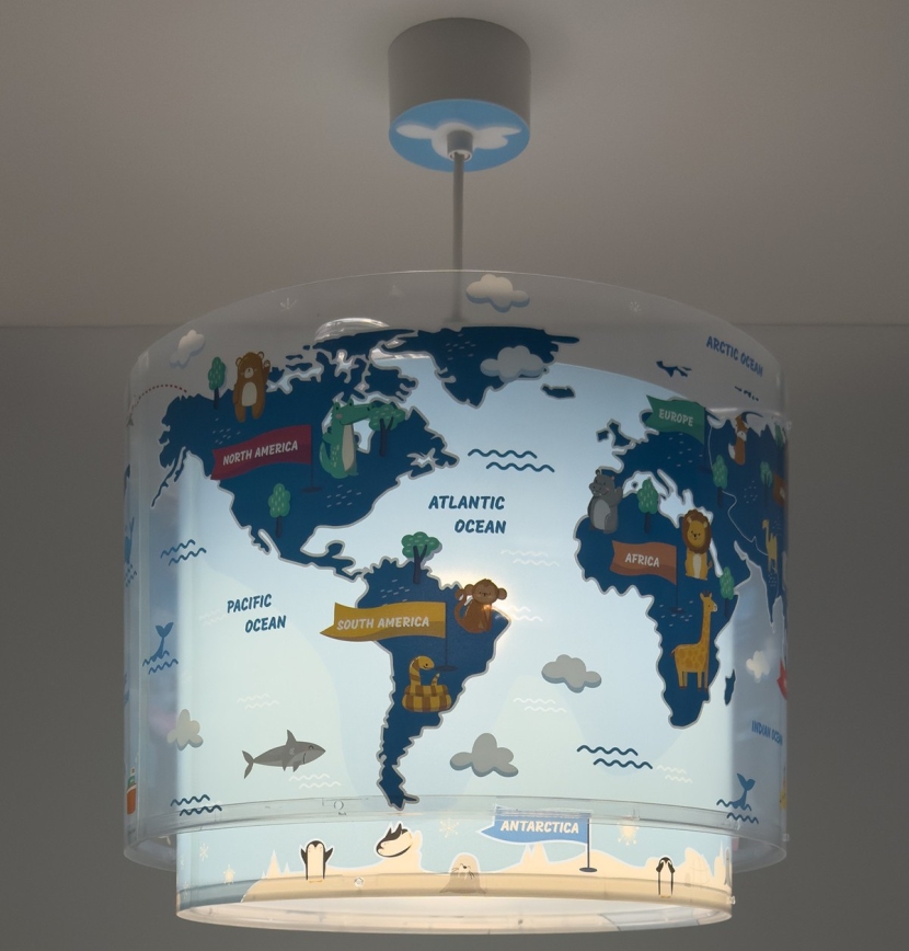 Dalber 40672 - Lustre pour enfants WORLD 1xE27/15W/230V bleu