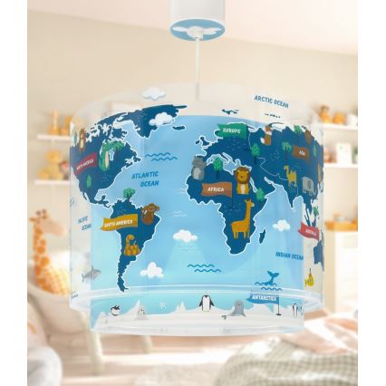 Dalber 40672 - Lustre pour enfants WORLD 1xE27/15W/230V bleu