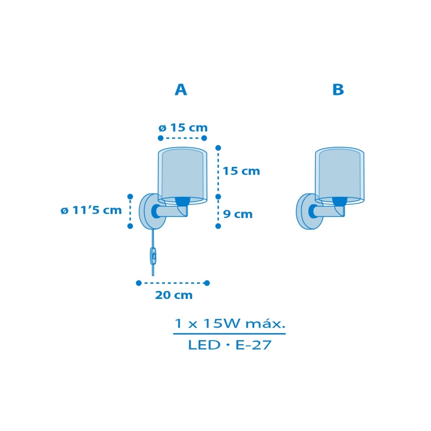 Dalber 40679 - Kinder-Wandleuchte WORLD 1xE27/15W/230V blau