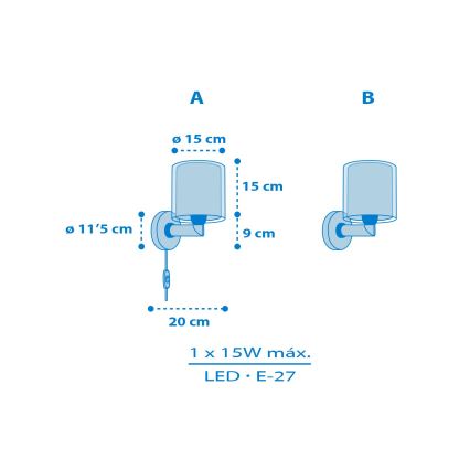 Dalber 40679 - Lampada da parete per bambini WORLD 1xE27/15W/230V blu