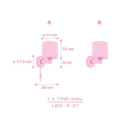 Dalber 41259 - Lampada da parete per bambini HELLO KITTY&FRIENDS 1xE27/15W/230V rosa