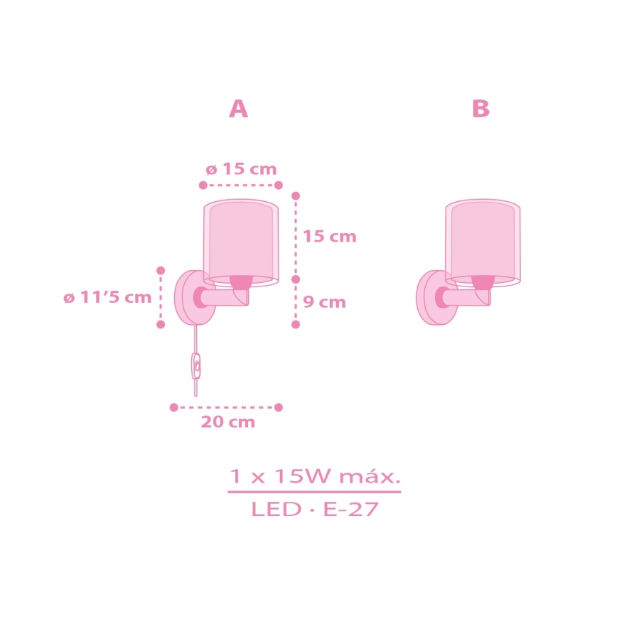 Dalber 41259 - Lampe murale pour enfants HELLO KITTY&FRIENDS 1xE27/15W/230V rose