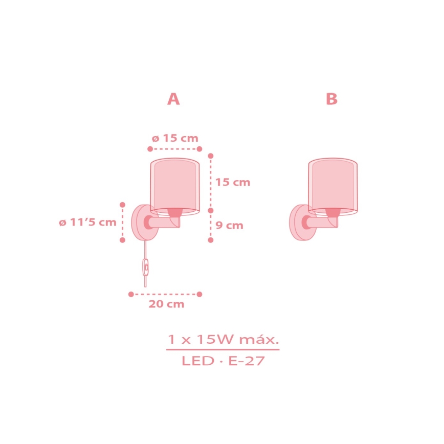 Dalber 41769S - Lampe murale pour enfants KAWAII FRIENDS 1xE27/15W/230V rose