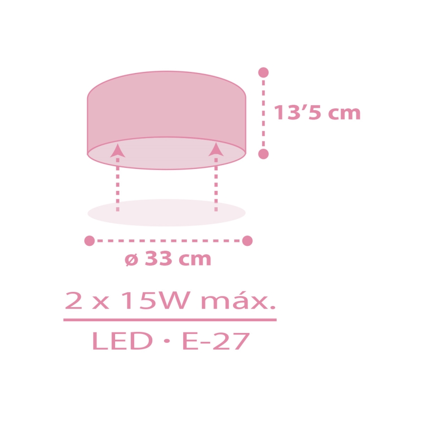 Dalber 42006S - Plafoniera per bambini COLOR LIGHT 2xE27/15W/230V rosa