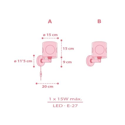 Dalber 60919 - Lampada da parete per cameretta PRINCESS DANCE 1xE27/15W/230V rosa