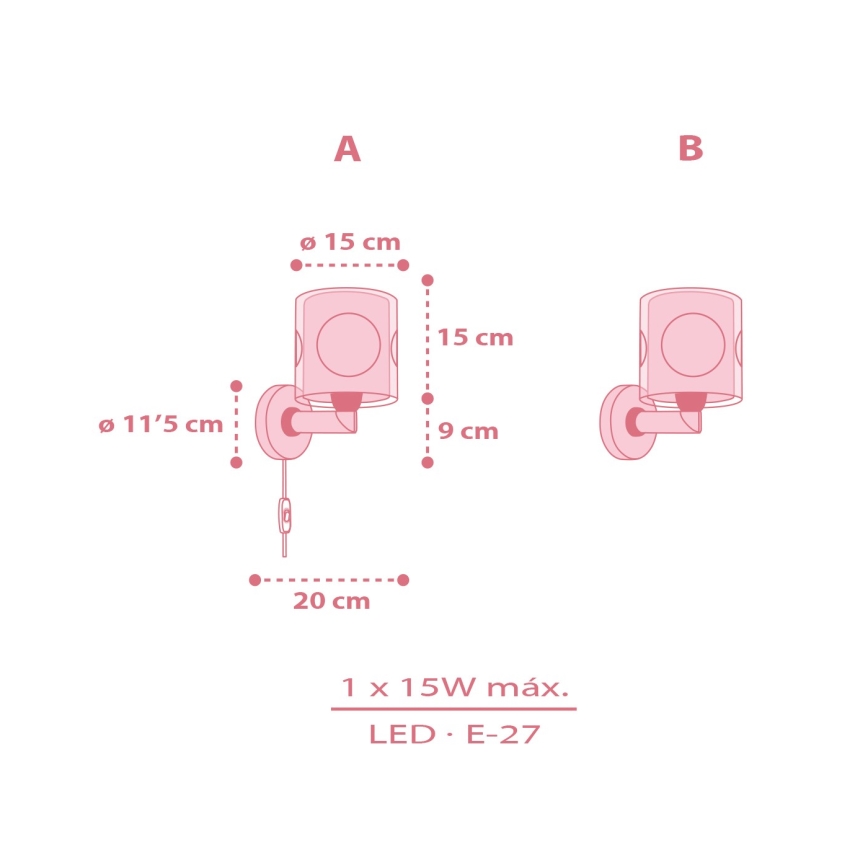 Dalber 60919 - Lampada da parete per cameretta PRINCESS DANCE 1xE27/15W/230V rosa