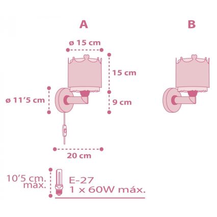 Dalber 61109 - Kinder-Wandleuchte LITTLE QUEEN 1xE27/60W/230V