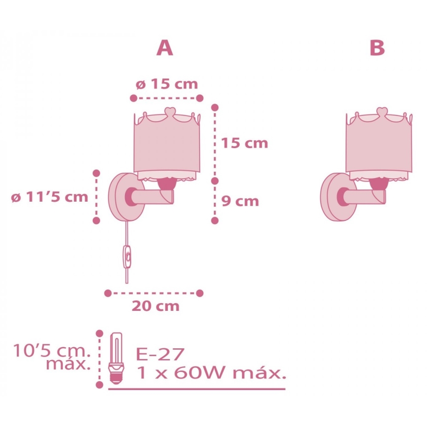 Dalber 61109 - Kinder-Wandleuchte LITTLE QUEEN 1xE27/60W/230V