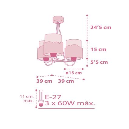 Dalber 61237S - Lampadario per bambini MOON 3xE27/60W/230V
