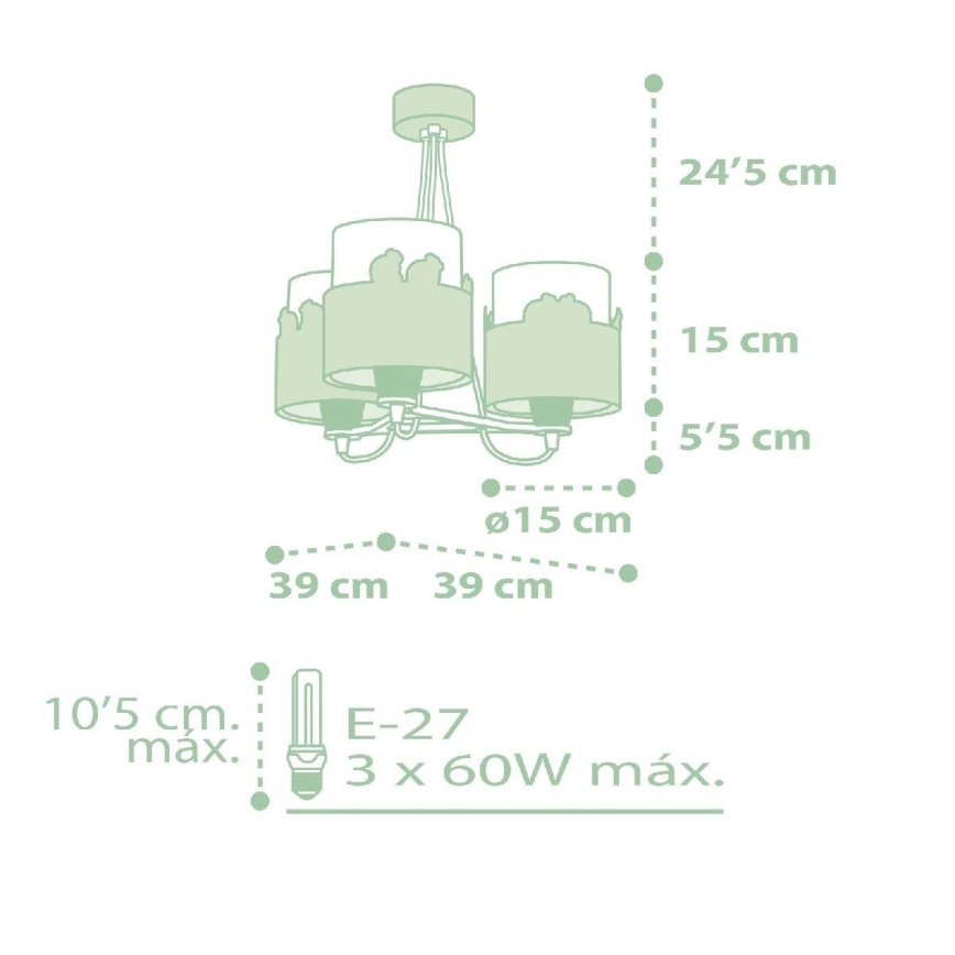 Dalber 61717H - Kinder-Kronleuchter SWEET LOVE 3xE27/60W/230V grün
