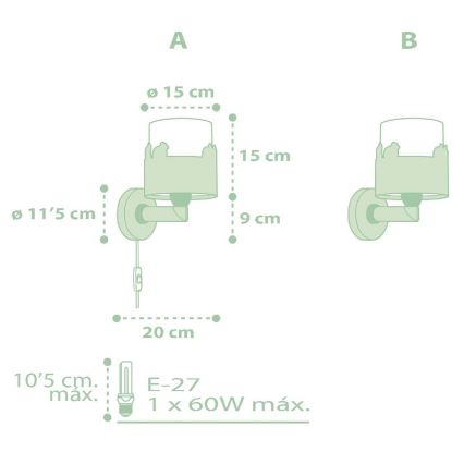 Dalber 61719H - Applique per bambini SWEET LOVE 1xE27/60W/230V verde