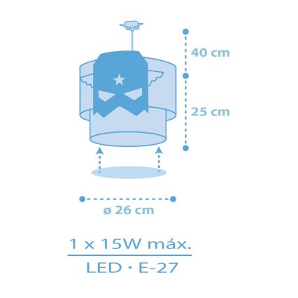 Dalber 61812 - Suspension enfant BLEU HERO 1xE27/15W/230V
