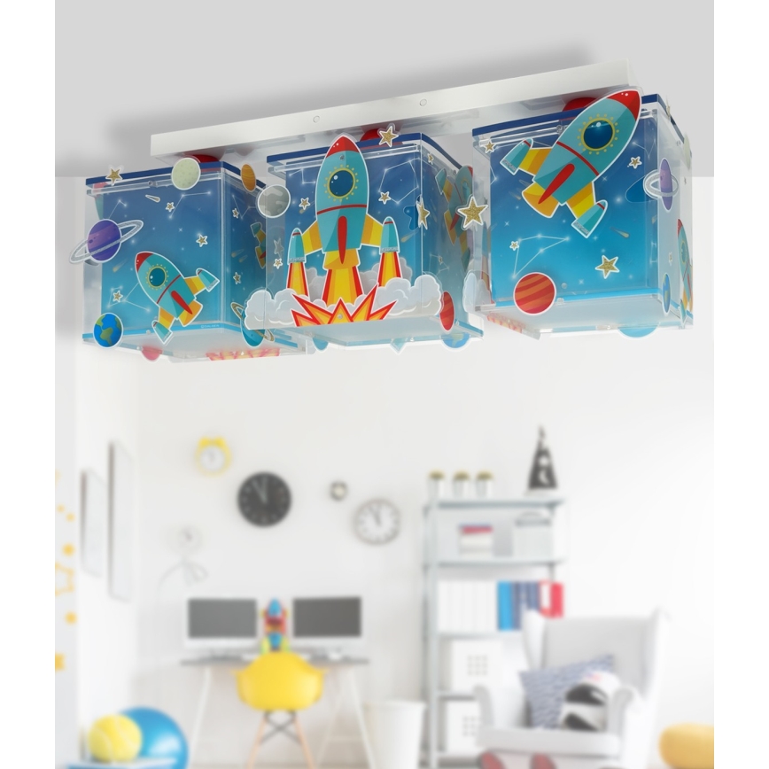 Dalber 63353 - Plafonnier enfant ROCKET 3xE27/15W/230V