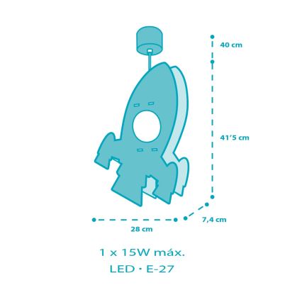 Dalber 63357 - Hängeleuchte für Kinder ROCKET 1xE27/15W/230V